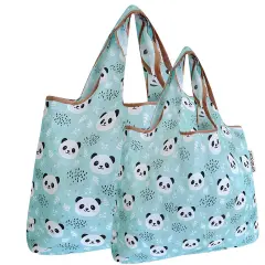 Wrapables Large & Small Foldable Tote Nylon Reusable Grocery Bags, Set of 2 Panda