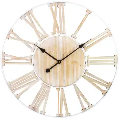 Northlight Wood and Metal Roman Numeral Battery Operated Round Wall Clock - 28" White