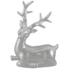 Northlight Shiny Ceramic Sitting Reindeer Christmas Decoration - 10" - Silver