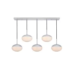 Eclipse 5 Lights Chrome Pendant With Frosted White Glass