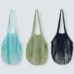 Wrapables Cotton Mesh Net Shopping Bag, Grocery Bag for Vegetables, Produce (Set of 3) Teal, Green, Black