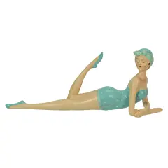 Retro Bathing Beauty Beach Girl Posing In Sage Green Polka Dot Swimsuit Figurine