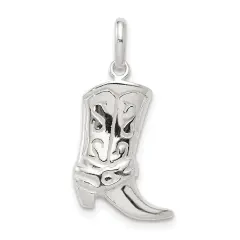 Sterling Silver Cowboy Boot Charm Pendant Jewelry 22mm x 17mm