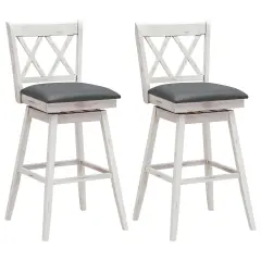 2 Pieces 29 Inches Swivel Counter Height Barstool Set with Rubber Wood Legs White