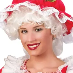 Fun World 8" Mrs. Santa Claus Curly Christmas Wig Women Costume Accessory - One Size White