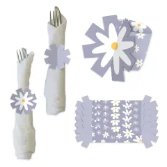 Big Dot of Happiness Purple Daisy Flowers - Floral Party Paper Napkin Holder - Napkin Rings - Set of 24