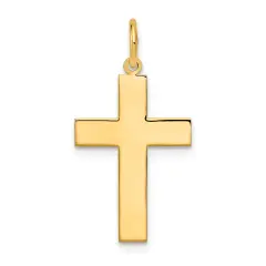 14K Yellow Gold Engraveable Cross Charm Pendant Jewelry 32mm x 16mm