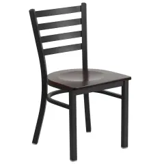 Emma and Oliver Ladder Back Metal Restaurant Dining Chair Walnut/BlackMetal