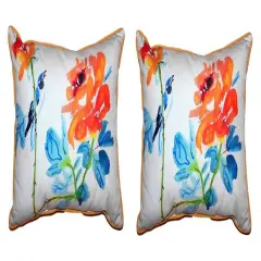 Pair of Betsy Drake Bird & Roses Small Pillows 11X 14