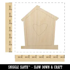 Birdhouse with Heart Unfinished Wood Shape Piece Cutout for DIY Craft Projects