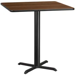 Emma and Oliver 42" Square Laminate Table Top with 33"x33" Bar Height Table Base Walnut