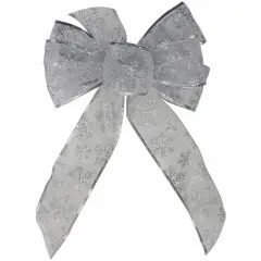 Northlight Glitter Snowflake 6-Loop Sheer Christmas Bow Decoration - 9" x 14" - Silver White