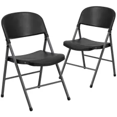 Emma and Oliver 2 Pack Home & Office 330 lb. Capacity Foldable Plastic Chair Black