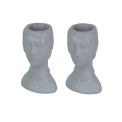Roaring 20's Flapper Lady Gray Concrete Head Mini Planter 6 Inches Tall
