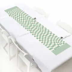 Big Dot of Happiness Sage Green Checkered Party - Petite Paper Table Runner - 12 x 60 inches