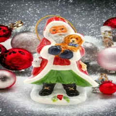 Ceramic Christmas Santa Holding A Dog Ornament, Home D&eacute;cor, Gift for Her, Gift for Mom, Kitchen D&eacute;cor, Christmas D&eacute;cor, Dog Lover Gift
