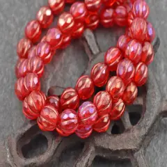 *20* 8mm Copper Washed Pink Lustered Ruby Red Faceted Round Melon Beads