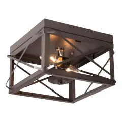 Irvin's Country Tinware Double Ceiling Light with Folded Bars in Kettle Black