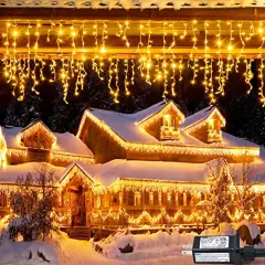 38.8FT 400 LED Icicle Lights Outdoor, Icicle Christmas String Lights Outdoor with 80 Drops, Warm White Christmas Lights Outdoor Indoor for Fireplace Wedding Fall Autumn Room Decorations