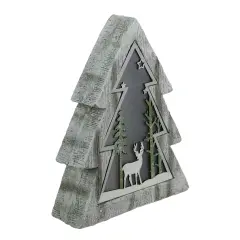 Northlight LED Lighted Tree with Reindeer in the Woods Scene Christmas Decoration - 13.5" Brown