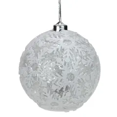 Gerson 4ct Battery Operated Pre-Lit Silver Glitter Snowflake Christmas Ball Ornaments 6" (150mm)