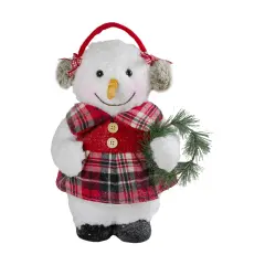 Northlight Plush Girl Snowman with Ear Muffs and Wreath Christmas Figure - 12" White