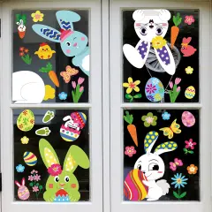 361PCS Easter Bunny Window Cling Decorations - Egg Hunt Games Decals Home Party Ornaments