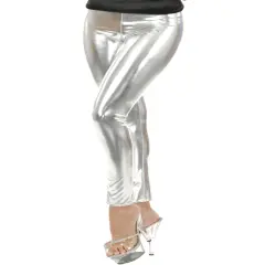 Womens50s or 80s Dance Crew Silver Lame Liquid Metal Leggings
