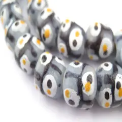 The Bead Chest Grey Eye Round Krobo Beads 12mm Ghana African Glass Large Hole 26 Inch Strand Handmade