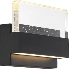 Nuvo Ellusion 15w LED Medium Wall Sconce w/ Seeded Glass in Matte Black Finish warm-white