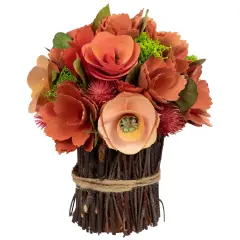Northlight Artificial Mixed Floral Wooden Spring Bouquet - 9" - Red and Pink