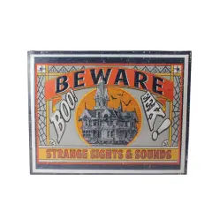 Raz Orange and Gray Stamped &ldquo;BEWARE&rdquo; Rectangular Wall Art 14" x 18"