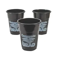 Plastic Black &ldquo;Congrats Grad&rdquo; Disposable Cups