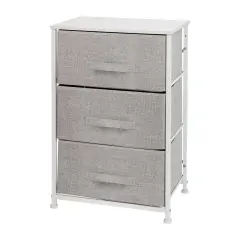Emma and Oliver 3 Drawer Vertical Storage Dresser with Wood Top & Fabric Pull Drawers White/Gray