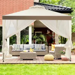 Canopy and Garden Structures Gazebo with Netting for Outdoors-Brown Beige