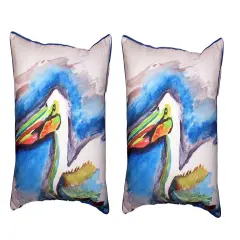 Pair Of Betsy Drake White Pelican Head Large Indoor/Outdoor Pillows 16 X 20