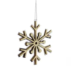 Midwest 4" Rustic Wooden Mirrored Snowflake Christmas Ornament Brown