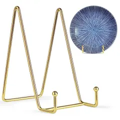 Mocoosy 2 Pack 6 Inch Gold Plate Stands for Display, Metal Square Wire Easel Stand, Plate Holder Display Stands, Picture Frame Stands for Display Photos, Decorative Platter, Plaques and Table Top Arts