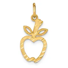 14K Yellow Gold Apple Charm Pendant Fruit Jewelry 22mm Long