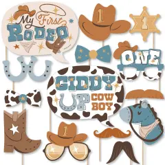Big Dot of Happiness My First Rodeo - Little Cowboy 1st Birthday Party Photo Booth Props Kit - 20 Count