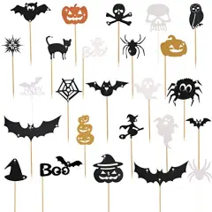 75 Pieces Halloween Cupcake Topper Picks Halloween Pumpkin Bat Spider Web Skull White Ghost Cupcake Decorations for Halloween Birthday Party favor Supplies