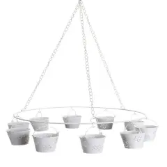 Melrose 25.5" White Round Hanging Tealight Candleholder Floral Buckets
