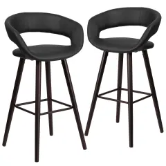 Emma and Oliver 2 Pk. 29'' High Contemporary Vinyl Barstool with Cappuccino Wood Frame Black