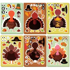 Wrapables Make Your Own Turkey Sticker Sheets, DIY Make a Face Sticker Sheets, Thanksgiving Craft and Activities, Party Favors (24 Sheets)