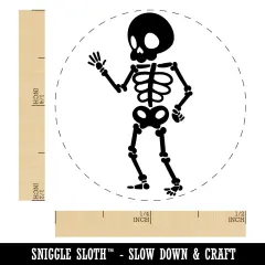 Cute Skeleton Waving Self-Inking Rubber Stamp for Stamping Crafting Planners Black