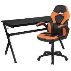 Emma and Oliver Gaming Desk Bundle - Cup & Headphone Holders/Mouse Pad Top Orange