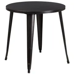 Emma and Oliver Commercial Grade 30" Round Colorful Metal Indoor-Outdoor Dining Table Black-Antique Gold