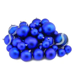 Northlight Matte and Glitter Swirled Shatterproof Christmas Ball Ornaments - 4" (100mm) - Royal Blue - 39ct