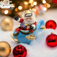 Ceramic Christmas Santa Flying Blue Airplane Salt & Pepper Shakers, Gift for Pilot, Gift for Her, Gift for Mom, Kitchen D&eacute;cor