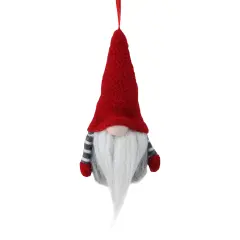 Northlight Tiny Striped Santa Gnome with Plush Hat Christmas Ornament - 6" - Gray and Red